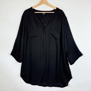 Torrid Harper Womens 2 2X Black Sheer Chiffon 3/4‎ Sleeve Minimalist Shirt Top